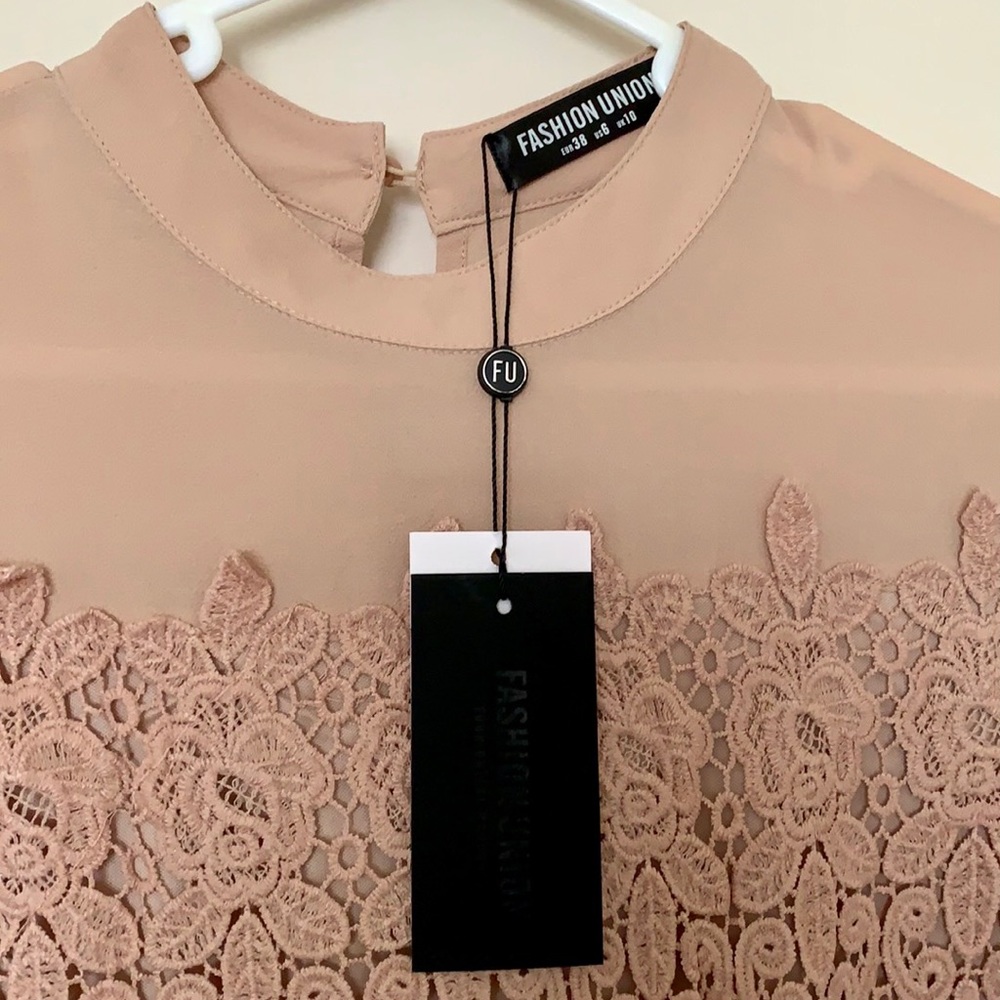 🆕 ASOS Fashion Union Long Sleeve Smock Dress With Lace Inserts - Picture 4 of 4